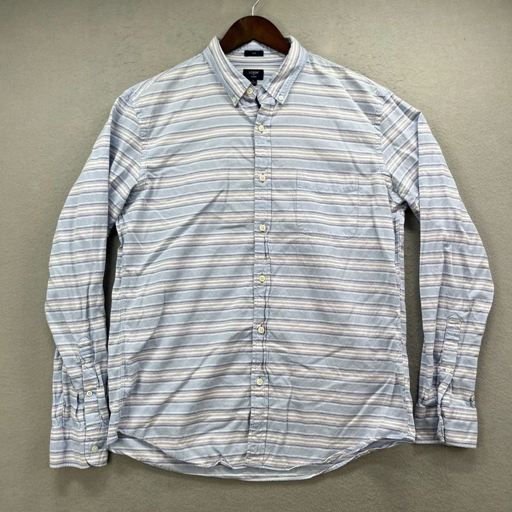 J.Crew Oxford Shirt Mens XL Blue Striped Slim Fit Button Down Preppy Casual